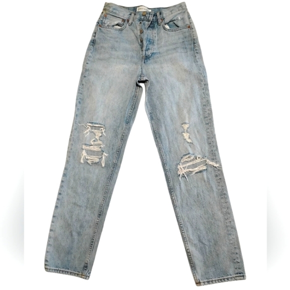 Denim Forum | The BF Highrise Loose 28L  Aritzia Distressed Woman Jean | Size 26 - Picture 3 of 16